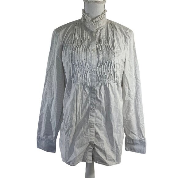 Banana Republic Tops - Banana Republic Cream and Gray Pinstripe Pleated Stretch Button Up Shirt Size 10